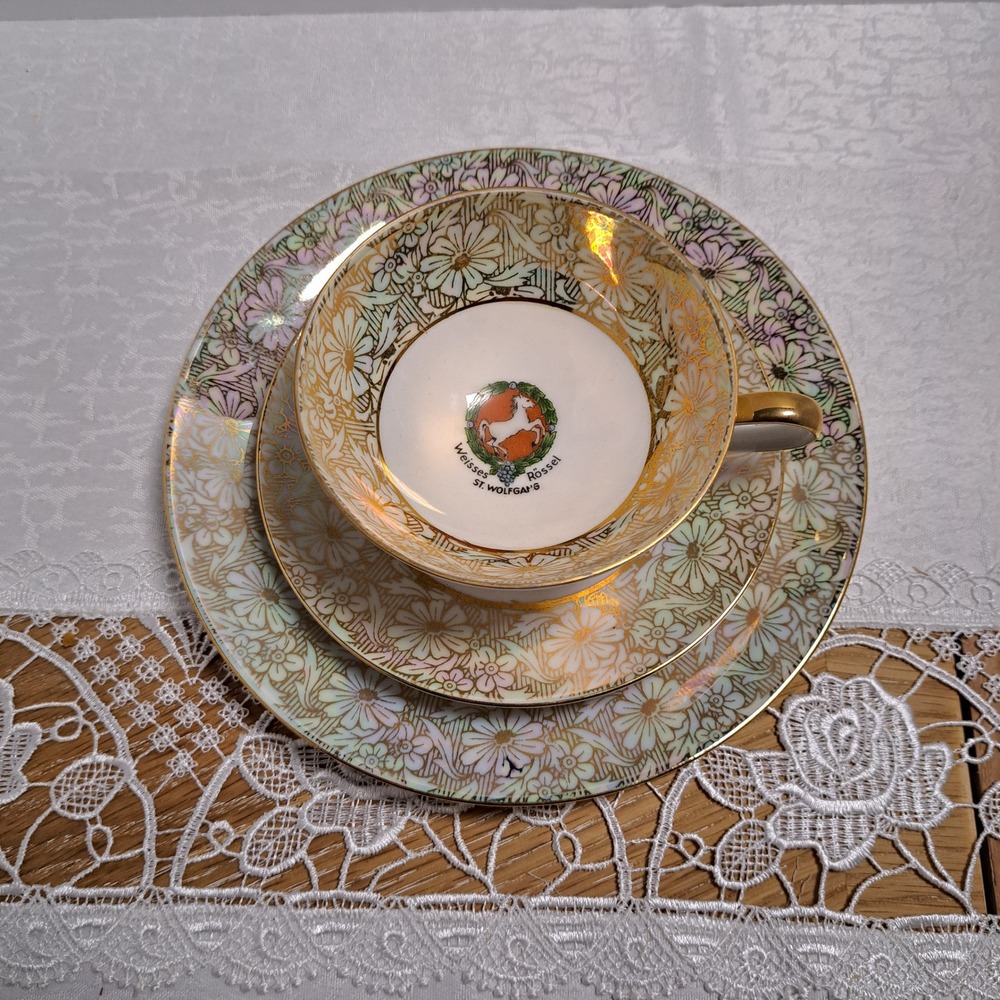 Bareuther Teacup Trio Set Unisex OS Gold Iridescent Excellent St Wolfgang Souven